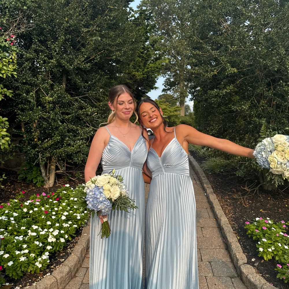 Revelry Sky Blue Vivian Satin Pleated Dress - Picture 2 of 12